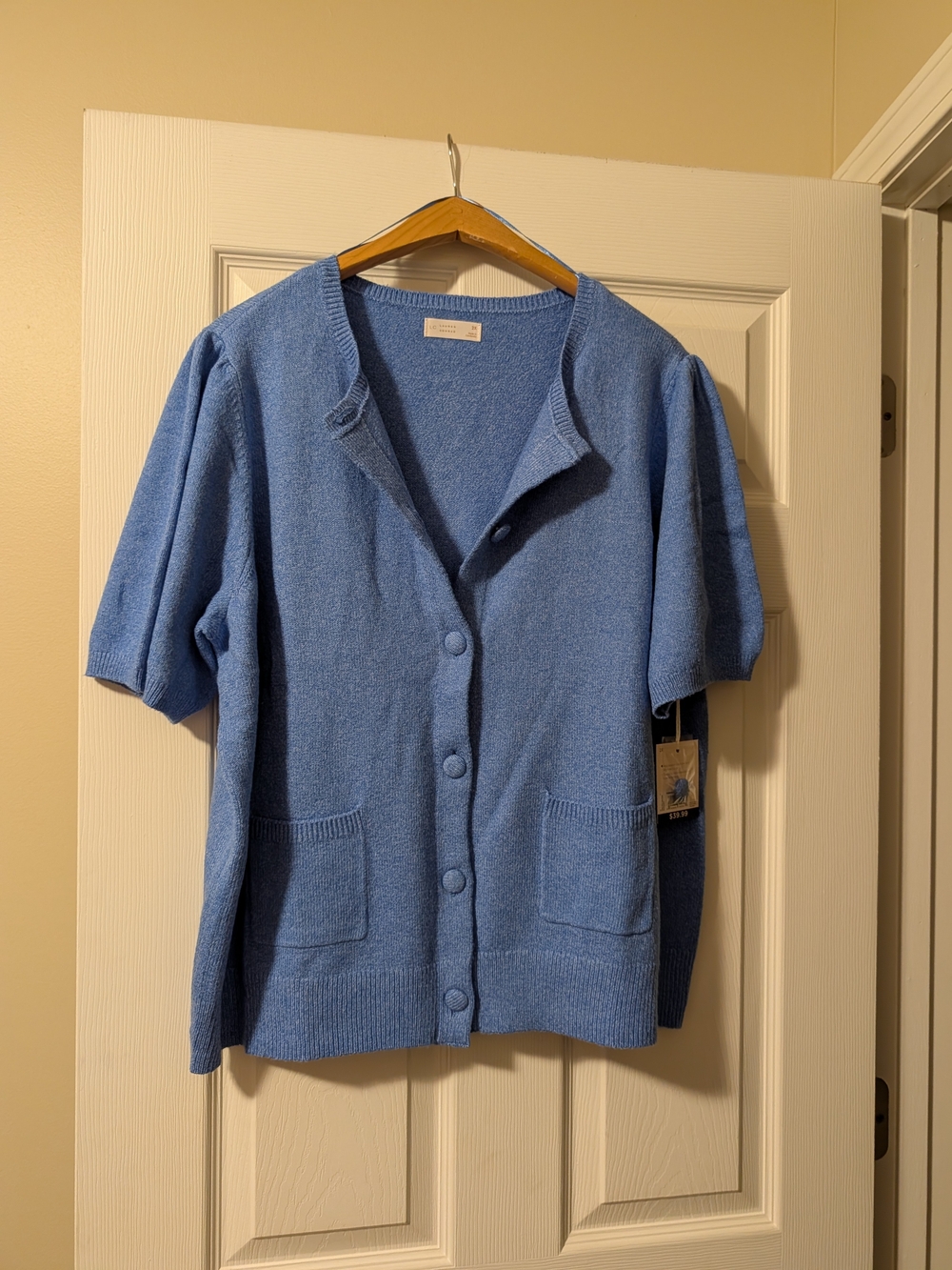 Lauren Conrad Light Blue Short-Sleeve Button Front Sweater Cardigan